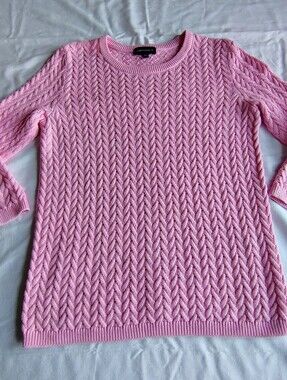 Lord & Taylor Pink 100% Cotton Braided Cable Knit Sweater M
